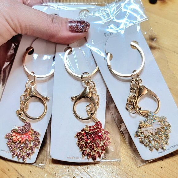 3 Mint Sparkling Peacock Bag/Keychain Charms ~ NWOT - Picture 1 of 2